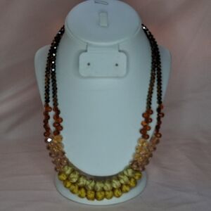Beaded Thread Wrap Ball Faceted Crystal Amber Glass Earth Tones Necklace Chunky